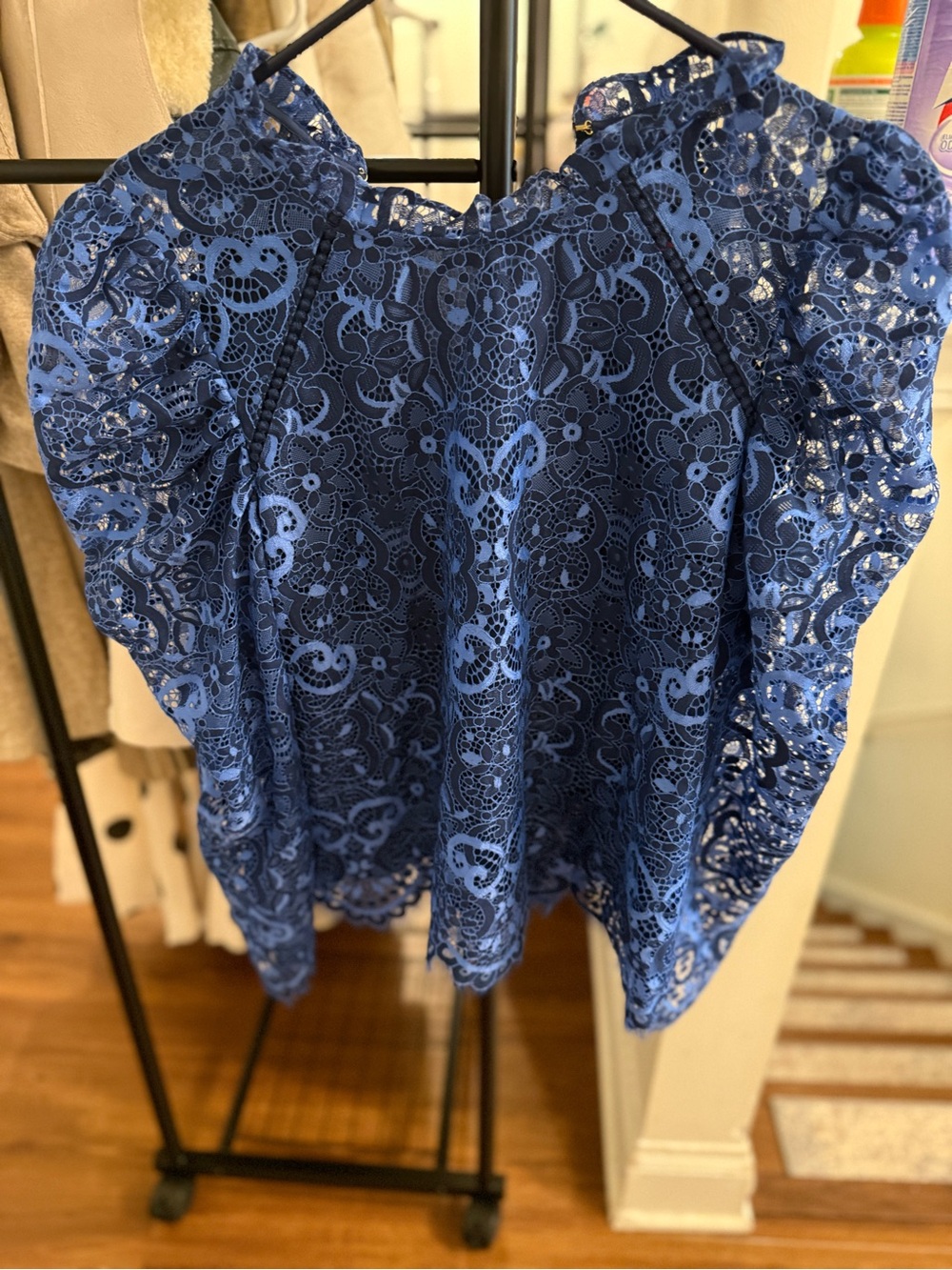 Lilly Pulitzer Royal Blue Lace Puff-Sleeve Blouse